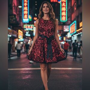 Chic Black and Red Lace Mini Dress